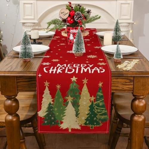 Siilues Christmas Tree Table Runner 13'' x 72'' Snowflakes & Trees Holiday Decor