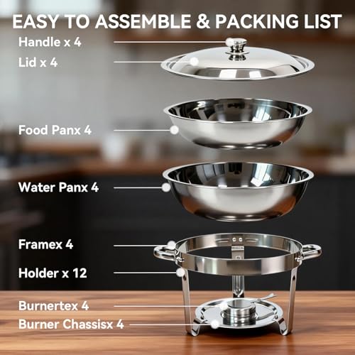 Silver 4-Pack Buffet Chafing Dishes 6QT Stainless Steel Food Warmer Set