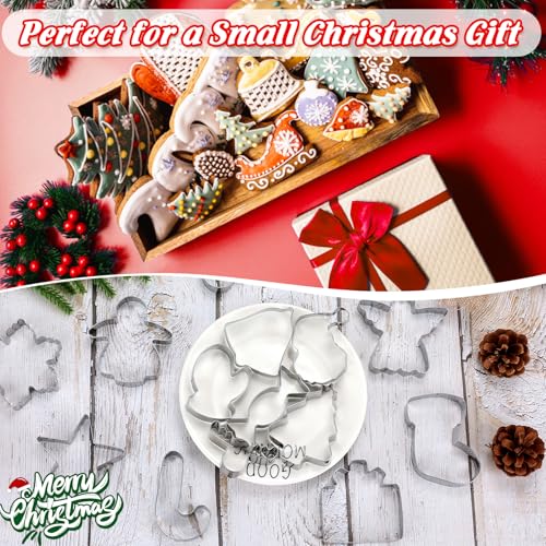 15Pcs Christmas Cookie Cutters Set - Stainless Steel Holiday Baking Molds with Snowflake, Star, Snowman & Winter Glove Shapes