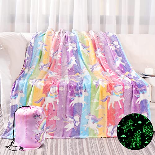 LIFEYJ Pink Unicorn Glow in The Dark Blanket for Girls, 50x60 Inches