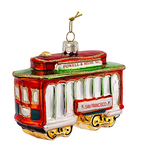 Kurt Adler Glass San Francisco Cable Car Ornament - Holiday Decor, 6 Inches