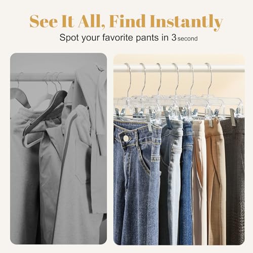 50 Pack Clear Plastic Clip Hangers for Skirts & Pants - Heavy Duty, Adjustable, Non-Marking
