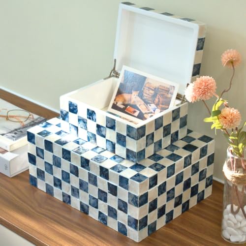 Navy Blue Decorative Capiz Box Set - Keepsake Trunks for Home Decor