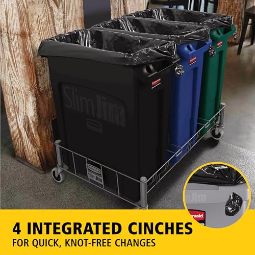 Vented Slim Jim 23 Gallon Plastic Trash Can - Black, Commercial-Grade