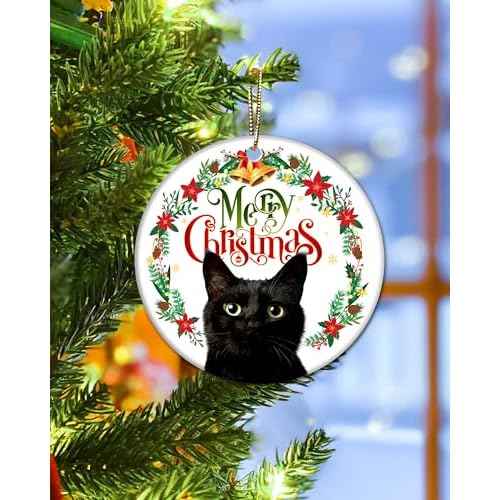 Black Cat Ornament for Christmas Tree - Keepsake Gifts for Cat Lovers, Mom and Women
