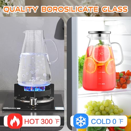 Aofmee 1 Gallon Glass Water Pitcher with Lid & Handle, Borosilicate Hot & Cold Beverage Jug