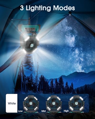 Portable Camping Fan with 20000mAh Battery, Oscillation & LED Light - Green Large