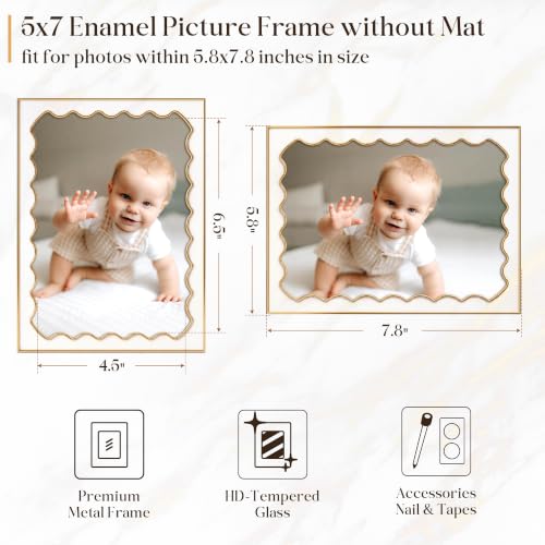 RICHFOCUS 5x7 White Enamel Picture Frame with Tempered Glass - Wavy Inner Trim