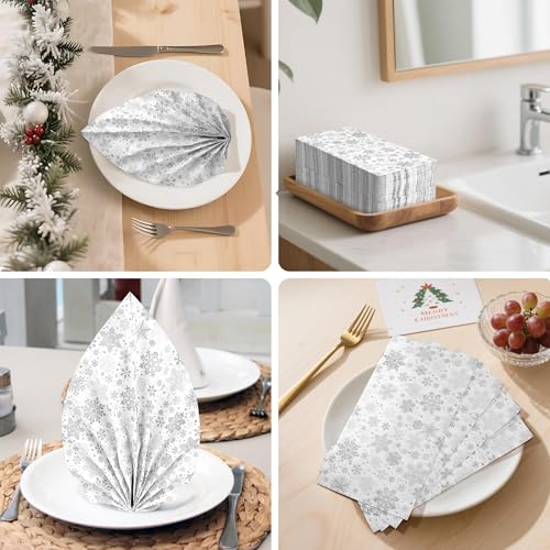 HLQHXWHZT Silver Snowflake Christmas Paper Napkins 100 Pcs Holiday Decor