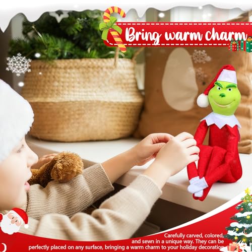 Christmas Elf Plush Doll, 12In Red Green Monster Plush Toy Decorations, Fun Toys Gifts and Christmas Decorations, for Xmas Ornaments Tabletop Home Office Decor (Red)