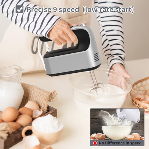 Yomelo 9-Speed Digital Hand Mixer Electric, 400W Powerful DC Motor,