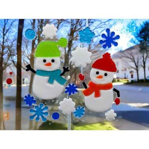 Gift&Fun Christmas Gel Window Clings,6 Pieces Set, Holiday Decorative Stickers with Santa, Snowman, Tree Designs, 7.9x7.9Inch (Christmas Window Gel Cling Snowman 6 Sheets)