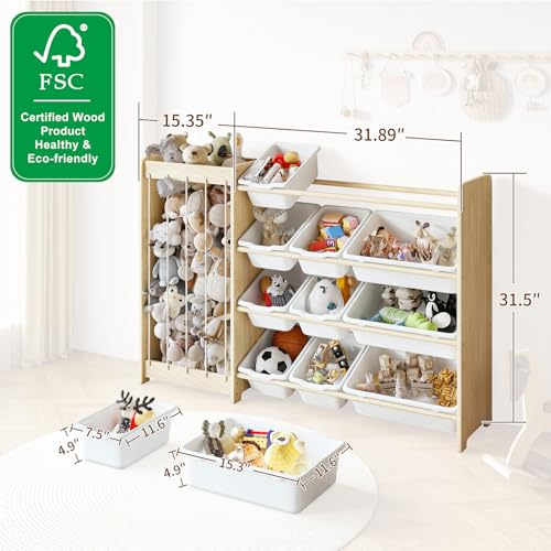 EXPERLAM Kids Toy Storage Organizer 47.2" White 2-in-1 Plush & Toy Rack