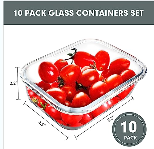 VERONES 10 Pack 22 oz Glass Meal Prep Containers with Grey Lids
