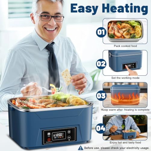 Usfock Blue Self-Heating Lunch Box 5.5 Cups Portable Food Warmer for Adults
