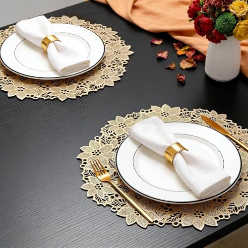 Quantum Love Gold Wreath Round Placemats Set of 6, 15in (38cm) – PVC, Stain-Resistant