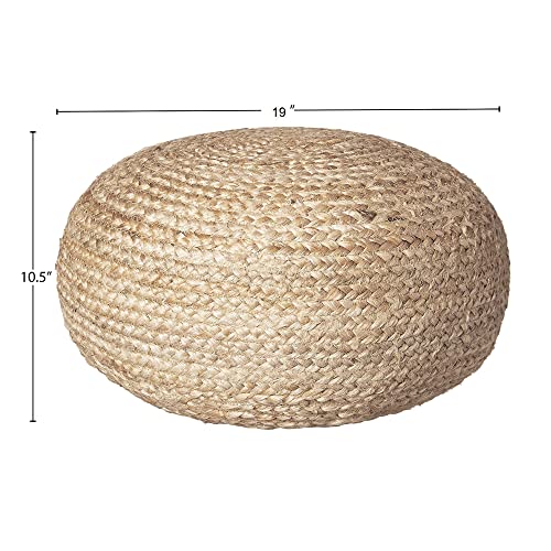 Decor Therapy Round Jute Ottoman Pouf - Boho Natural Woven Footrest & Extra Seating, 19x19x10.5 inches