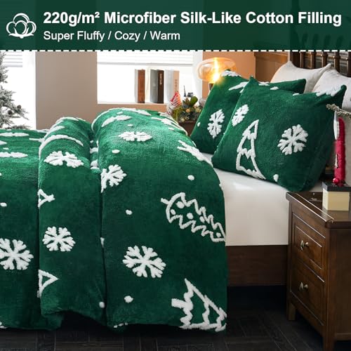 ASPMIZ 3-Piece Christmas Queen Comforter Set Green 90x90 2 Pillowcases