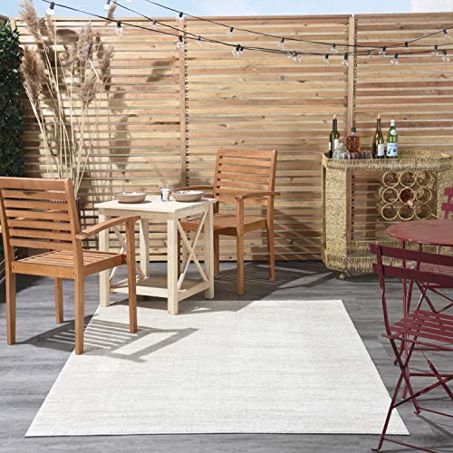 Outdoor Area Rug 5x7 Ivory Beige Low Pile Indoor Outdoor Rug