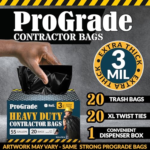 Reli. Heavy Duty 55 Gallon Contractor Trash Bags - Pack of 20