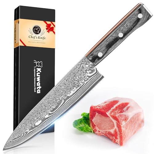 Kuwata 8 Inch Damascus Chef Knife - Japanese VG10 Steel with G10 Handle & Gift Box
