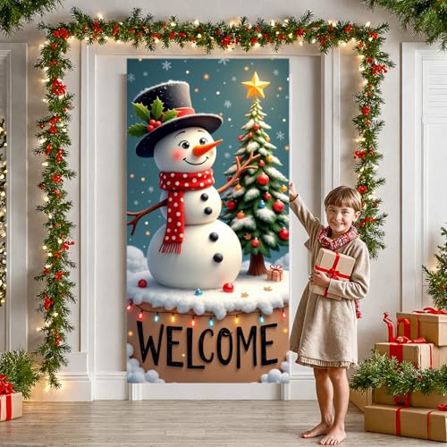 Peconal SnowmanD Christmas Door Cover Decorations - Festive Xmas Banner for Indoor Outdoor Holiday Decor
