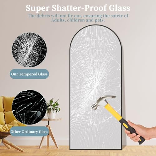 Full Length Arched Floor Mirror with Stand - 68 x 26 Inches, Black