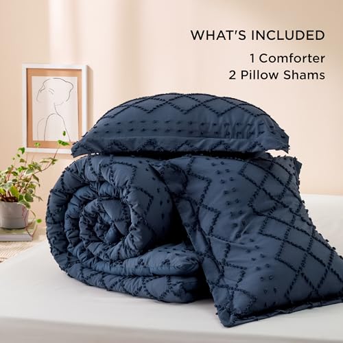 Bedsure Boho Navy Comforter Set Oversized King - Tufted, Ultra-Soft Bedding