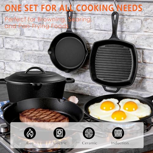 6-Piece Cast Iron Cookware Set with Dutch Oven, Skillets & Griddle - Pre-Seasoned, PFAS-Free