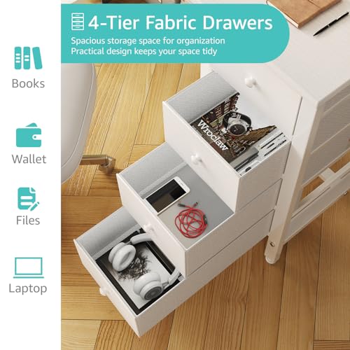 White Reversible Computer Desk with Fabric Drawer - 47.2 Inch Home Office Study Table