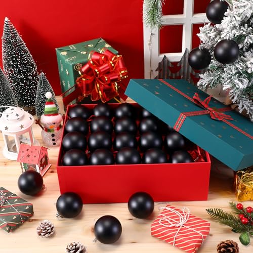 Wettarn 50 Pcs Black Christmas Ball Ornaments 2.36 Inch with Lid & Rope