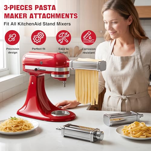 3PCS Pasta Maker Attachment for KitchenAid Stand Mixers - Stainless Steel Pasta Roller with Spaghetti & Fettuccine Cutter - Variation of THIS listing