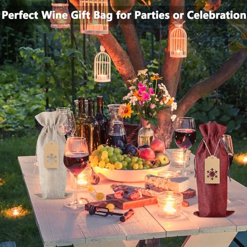 Jute Wine Gift Bags Set — 24 Pcs Burlap Bottle Covers with Drawstring, Ropes & Tags