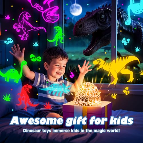 PIKOY Dinosaur Toys, 15 Sounds & 3 Films, Toys for Kids, Egg Light