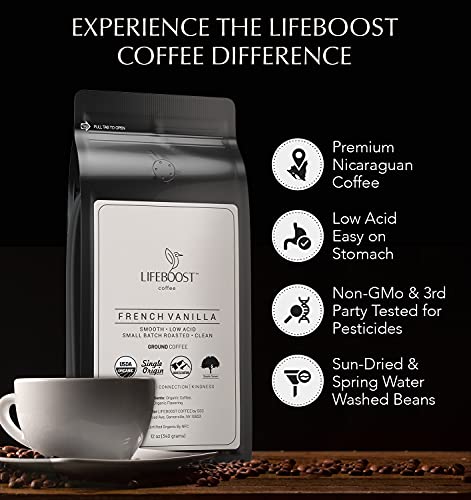 French Vanilla Low Acid Ground Coffee 12oz - Organic & Certified