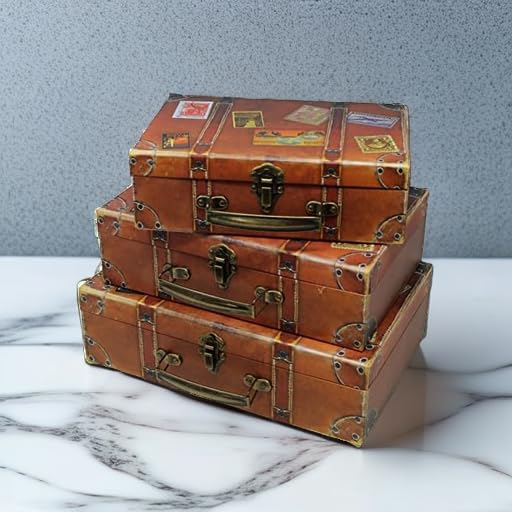 Travel-Themed Paperboard Storage Boxes Set of 3 - Suitcase Style Keepsake Organizers