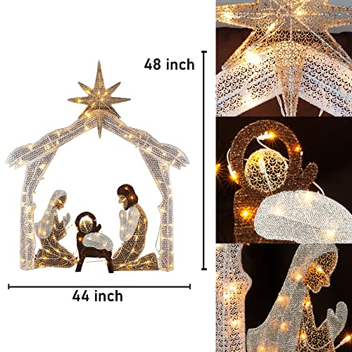 Hourleey 4ft Lighted Christmas Nativity Scene Outdoor Holiday Decor with Warm White Lights