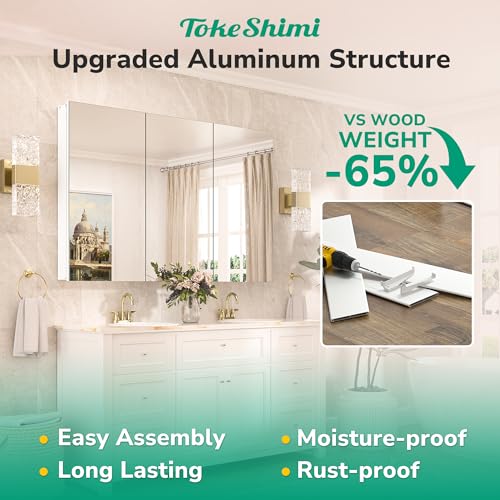 TokeShimi White 20x26 Inch Frameless Medicine Cabinet Mirror with Adjustable Shelves