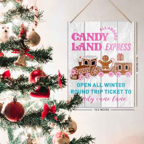 Christmas Decorations Hanging Sign, Christmas Bakery Decor Rustic Gingerbread Holiday Decorations Xmas Wooden Wall Sign, Candy Land Express