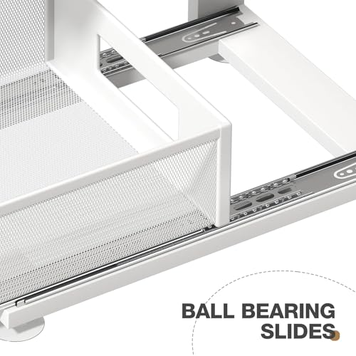 Corbyles 2 Pack Under Sink Organizer White 15.74"D x 14.4-16.4"H Adjustable 2-Tier Pull-Out Cabinet Storage