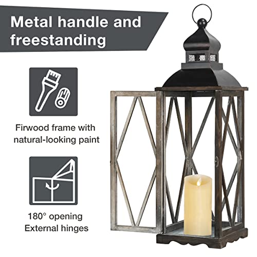 Diamond Black Farmhouse Lanterns Set of 2 Indoor Outdoor Candle Holders Large & Small