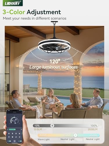 LEDIARY 20" Outdoor Ceiling Fans with Light, IP65 Waterproof Gazebo
