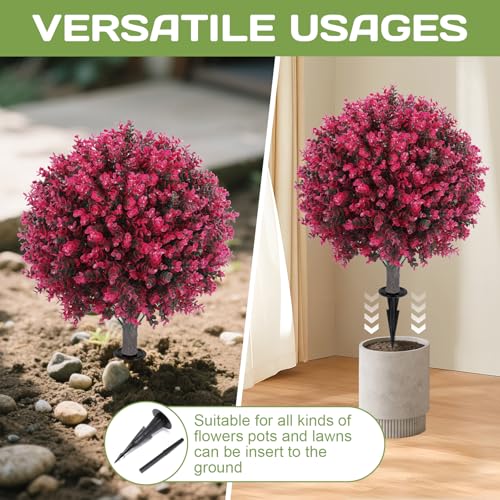Red Eucalyptus Topiary Ball Tree Set of 2 | 24-inch Artificial Indoor & Outdoor Decor