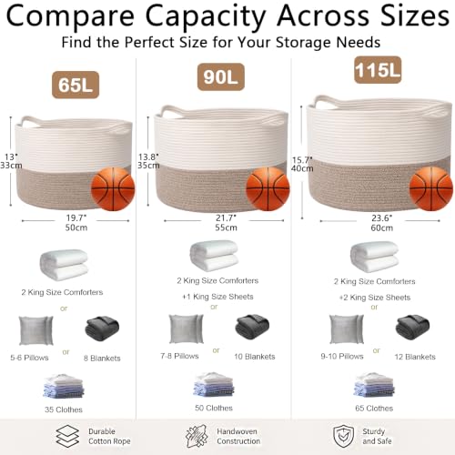 115L Extra Large Woven Laundry Basket - White & Brown, Collapsible Storage