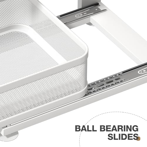 Corbyles White 2-Pack Under Sink Organizer with Adjustable Height, Mesh Drawers & Ball-Bearing Slides - 15.5"D x 12.4"-16.5"H