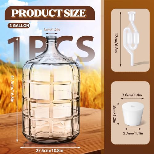 3 Gallon Glass Fermentation Carboy Set with Silicone Stopper and Handle - Homebrew Water Jug