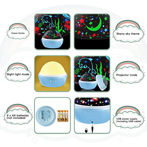 Girls Night Light,360¡Æ Rotating Starry Night Light Projector for Babys,Ocean Wave Projector for Kids Toddlers,Christmas Gifts Stocking Stuffers for Kids,Girls Beroom Decor (Pink)