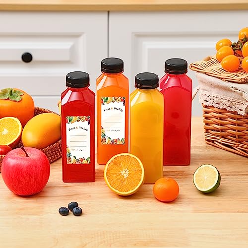 Moretoes 42pcs 16oz Reusable Plastic Juice Bottles with Caps & Accessories - Clear, Leak-Proof, BPA Free