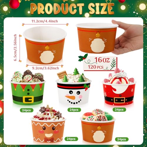 Fuljoyy 120 Pack 16 oz Christmas Ice Cream Cups Santa Belt Disposable Bowls