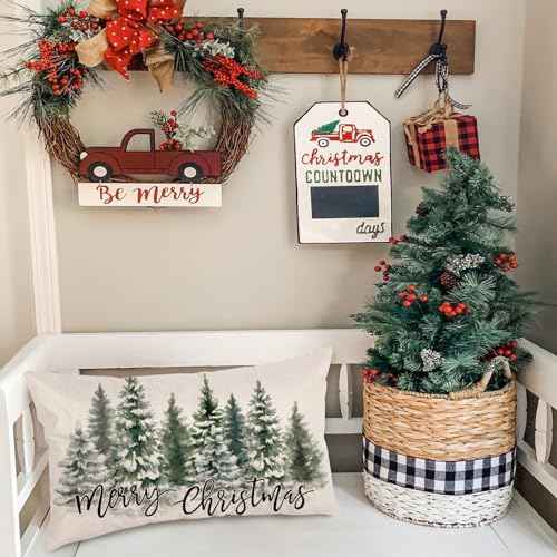 AKIT Merry Christmas Pillow Covers 12 x 20 Inch Trees Throw Pillow Cover Decorative Rectangle Pillow Cover Winter Holiday Cushion Case for Couch Bed Sofa